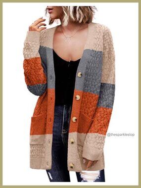 Women's Cable Knit Button Down Cardigan Long Sleeve Loose Fit Sweater